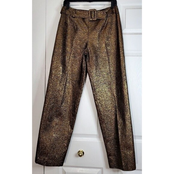 VTG Veronique Young Women's Gold Metallic Dress Pants Red Imprinted Floral Sz 6 - Picture 1 of 7